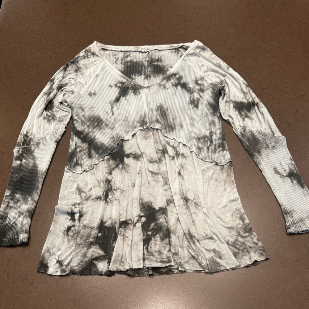 Pol Grey Tie Dye Long Sleeve Jersey Knit Babydoll Top Size S - Picture 6 of 15